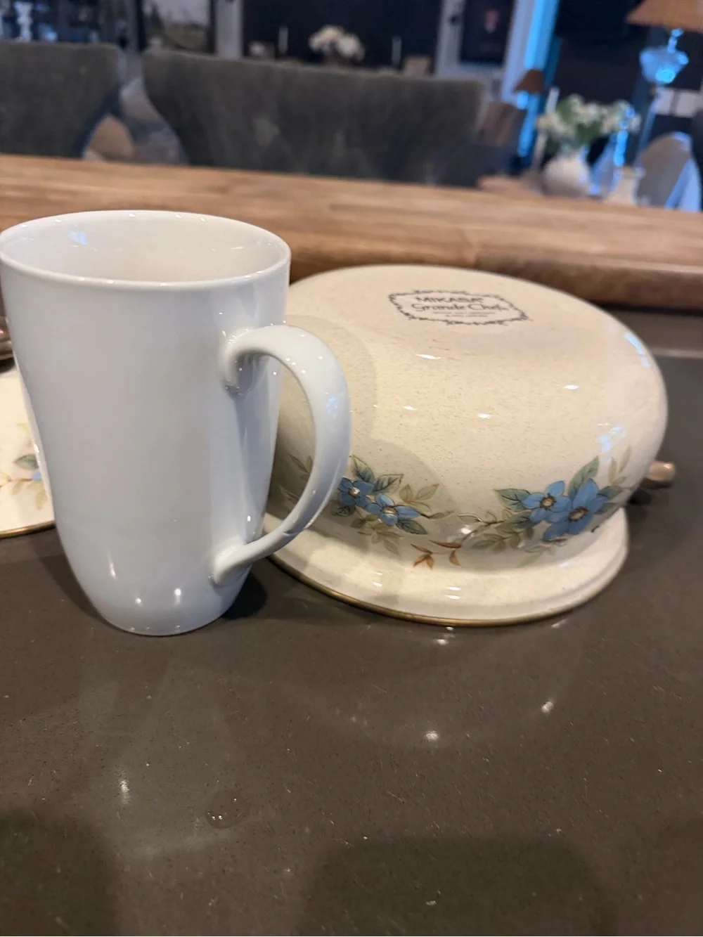 Mikasa Cream Ceramic Casserole with Blue Floral Design